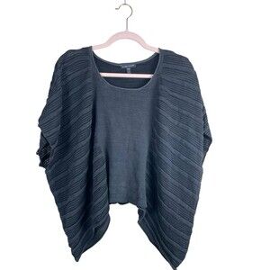 Eileen Fisher Petite Sz S Boucle Knit Poncho Pullover Black Oversized Preowned